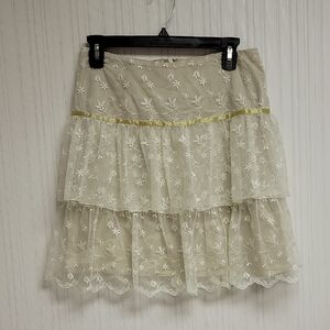 Anna Sui Polyester Lace Tiered Skirt W/acetate Lining Sz 2